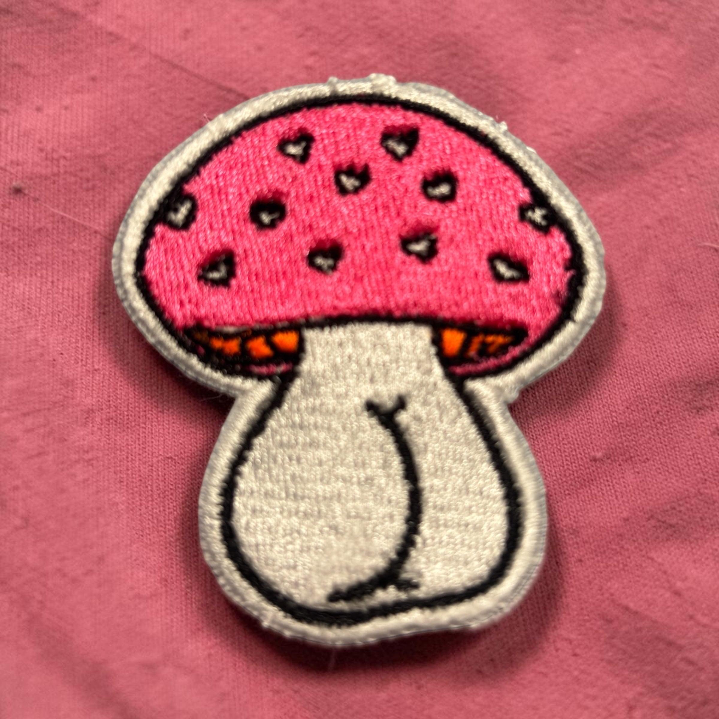 Pink & Orange Mushroom Butt Iron On Patch