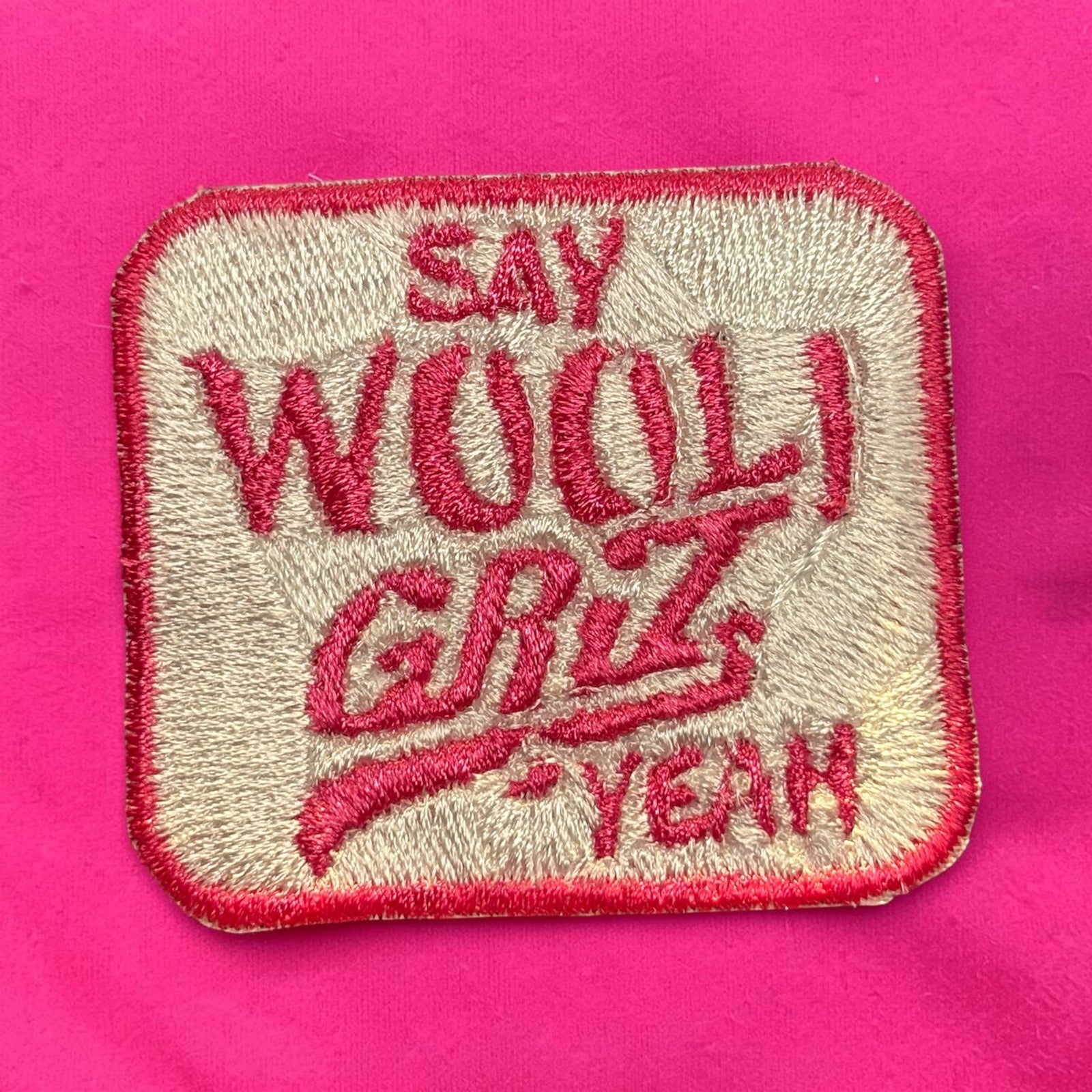 Wooli Griz Pink White Iron On Embroidery Patch