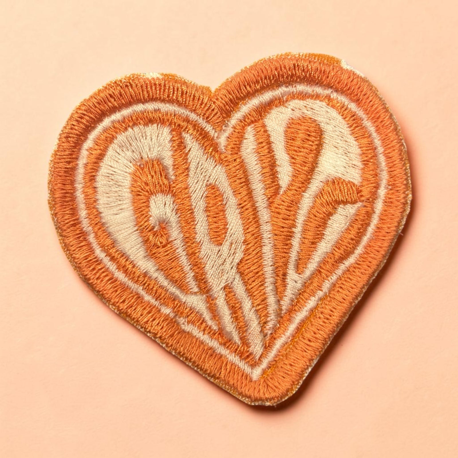 Griz Orange Heart Iron On Embroidery Patch
